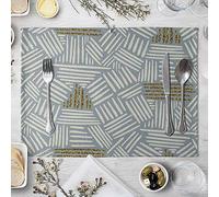 Lieson Tovagliette Americana 2 Pezzi, Tovaglietta Americana Lavabile Tovagliette Tavola Vintage Bianco Blu Oro Tovaglietta Americana Lino Cotone 40x30CM