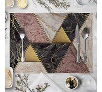 Lieson Tovagliette Americana 2 Pezzi, Tovagliette Lavabili Tovagliette Tavolo Rettangolare Rosa Oro Nero Tovaglietta in Lino Cotone 40x30CM