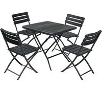 LIF Tavolino da Giardino Esterno Pieghevole Quadrato in Metallo e HDPE + 4 Sedie Pieghevoli colore Nero - SAK78+YC043 BLA Gavoi