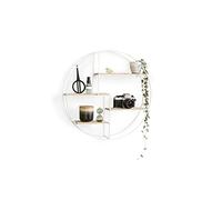 LIFA LIVING Mensola da Muro Rotonda, Mensola da Parete in Legno e Metallo Bianco, Libreria Tonda da Parete con 4 Ripiani, Mensola da Muro Design Soggiorno, 55 x 11 cm