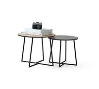 LIFA LIVING Tavolini da soggiorno design in Set da 2, Tavolinetto da salotto moderno per divano, Tavolino basso vintage in legno e metallo nero, Tavolinetti a incastro