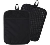 Lifaith Presina da cucina in 100% cotone con silicone, resistente al calore, con tasca, per cucinare e cuocere, set da 2, colore: nero