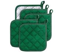 Lifaith Set di 5 presine da cucina completamente in cotone e in tessuto di spugna termoresistente, ideali per uso quotidiano in cucina e con fornelli e forno Verde Scuro