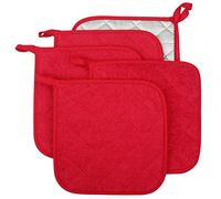 Lifaith Set di 5 presine da Cucina Completamente in Cotone e in Tessuto di Spugna termoresistente, Ideali per Uso Quotidiano in Cucina e con fornelli e Forno Rosso