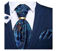 LiFBeauTiFul Gli Uomini di Lusso Argento Paisley Seta Ascot Cravatta Set Festa di Nozze Cravatta Cravatte Bianche Fazzoletto Gemelli Cravatta Anello Set Home (Color : AS-2038-02)