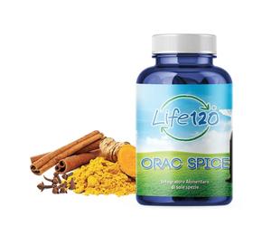 Life 120 - Orac Spice - Integratore combinato di spezie - Curcuma, Pepe, Cannella, Chiodi di garofano, azione Antiossidante, Zenzero, Origano, Regolarità Transito Intestinale - 240 compresse