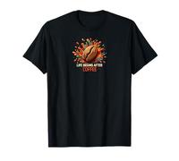 Life Begins After Coffee Funny Bean Splash Design Maglietta