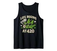 Life Begins at 420 - Design Divertente con Foglie di Canna Marijuana Canotta