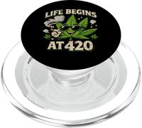 Life Begins at 420 - Design divertente con foglie di canna marijuana PopSockets PopGrip per MagSafe