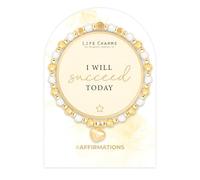 Life Charms Braccialetto con perline di cristallo, realizzato a mano, con citazione "I Will Succeed Positive Affirmation", placcato in oro, con scritta in lingua inglese "I Will Succeed"