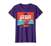 Life Guard off Duty Beach Scena Estate Vacanza Maglietta, Donna, Viola, XL