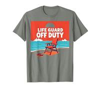Life Guard off Duty Beach Scena Estate Vacanza Maglietta, Uomo, Verde Militare mélange, L