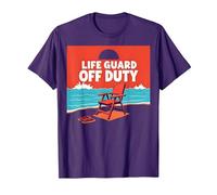 Life Guard off Duty Beach Scena Estate Vacanza Maglietta, Uomo, Viola, S