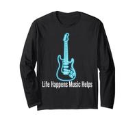 Life Happens Music Helps Electric Guitar Outline Maglia a Manica