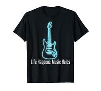 Life Happens Music Helps Electric Guitar Outline Maglietta