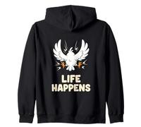 Life Happens Uccello Volo Impatto Divertente Ironico Felpa con Cappuccio