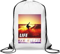 Life is a Wave Surfer - Sacca da palestra con chiusura a cordoncino, stile casual, colore: bianco, bianco, Taglia unica