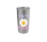Life Is Beautiful - Decorazione floreale con margherite bohémien Bicchiere termico in acciaio inox doppia parete