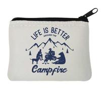 Life is Better Around The Campfire - Portamonete in neoprene, 10 x 11 cm, colore: Bianco
