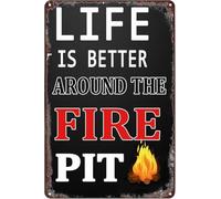 Life Is Better Around The Fire Pit Metal Sign Vintage Camping Wall Decor 8 X 12 in