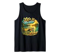 Life Is Better At The Lake Sunset Canoe Nature Vibes Graphic Canotta