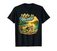 Life Is Better At The Lake Sunset Canoe Nature Vibes Graphic Maglietta