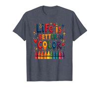 Life Is Better in Color Crayon Art Inspirational Citazione Maglietta, Uomo, Pervinca, S