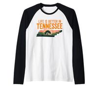Life Is Better in Tennessee, Scenic TN State Outline Sunset Maglia con Maniche Raglan