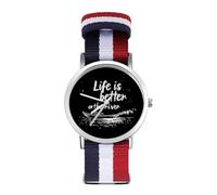 Life is Better on River - Orologio da polso al quarzo, con numeri arabi, cinturino regolabile per uomo e donna