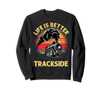 Life Is Better Treno a vapore vintage Treno a vapore Tramonto Art Felpa