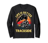 Life Is Better Treno a vapore vintage Treno a vapore Tramonto Art Maglia a Manica