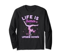 Life is Better Upside Down Gymnast Gymnastic Girl Maglia a Manica