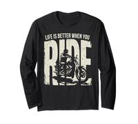 Life is Better When You Ride Biker Funny Dad Mens Motorcycle Maglia a Manica
