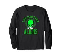 Life Is Better with Aliens Retro Vintage Alieni Fan Maglia a Manica