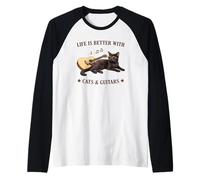 Life is Better with Cats And Guitars Black Cat Guitarist Maglia con Maniche Raglan