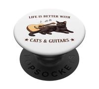 Life is Better With Cats And Guitars Black Cat Guitarist PopSockets PopGrip Adesivo