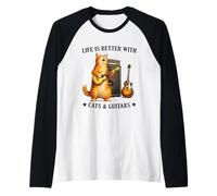 Life is Better with Cats And Guitars Funny Guitarist Music Maglia con Maniche Raglan
