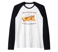 Life is Better with Cats And Guitars Orange Cat Guitarist Maglia con Maniche Raglan