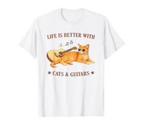 Life is Better with Cats And Guitars Orange Cat Guitarist Maglietta