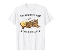 Life is Better with Cats And Guitars Tabby Cat Guitarist Maglietta