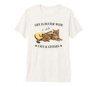 Life is Better with Cats And Guitars Tabby Cat Guitarist Maglietta Premium