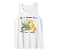 Life is Better with Cats Books And Coffee Cat Lover Reading Canotta
