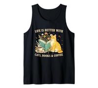 Life is Better with Cats Books And Coffee Cat Lover Reading Canotta