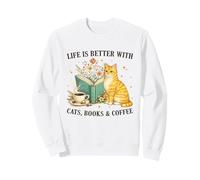 Life is Better with Cats Books And Coffee Cat Lover Reading Felpa