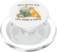 Life is Better With Cats Books And Coffee Cat Lover Reading PopSockets PopGrip per MagSafe