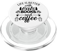 Life is Better with Cats & Books Coffee Black Cat Book Lover PopSockets PopGrip per MagSafe