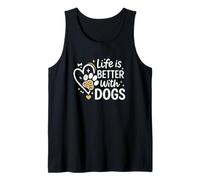 Life Is Better with Dogs Cute Paw Heart Graphic Canotta