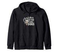 Life Is Better with Dogs Cute Paw Heart Graphic Felpa con Cappuccio