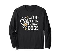 Life Is Better with Dogs Cute Paw Heart Graphic Maglia a Manica
