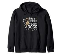 Life Is Better with Dogs Paw Heart Cute Graphic Felpa con Cappuccio